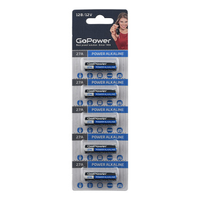 Батарейка GoPower LR27/A27/MN27 BL5 Alkaline 12V (5/100/1000)
