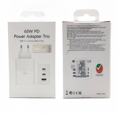 СЗУ-USB-2USB-C SMG PD65W=40W,  3.0A, White. USB-C 25W Max, USB-A 15W Max