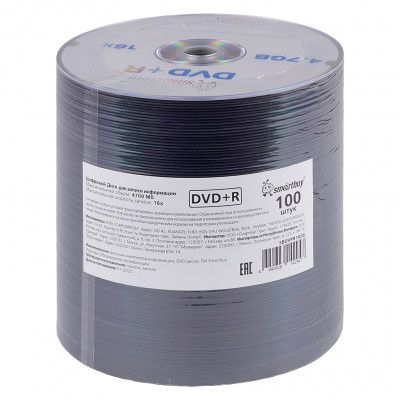 Диск DVD+R SmartBuy 4,7Gb 16x, в шпиле, 100шт