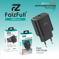 СЗУ USB FaizFull FC68 QC3.0, 18W, Black  АКЦИЯ!!! КРАТНО 15 шт!!!