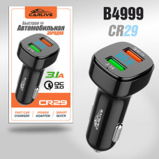 АЗУ-2USB CARLIVE CR29 QC3.0A 18W Black, с индикатором вольтметра, в  коробке. Вход 12-24 V. Выход 5V/3.1A. USB QC3.0