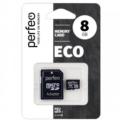 Карта памяти MicroSDHC 8Gb Perfeo  Class 10 c адаптером economy series