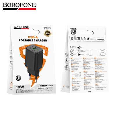 СЗУ-USB BOROFONE BAS82A QC3.0, 18W, Black АКЦИЯ!!! КРАТНО 20шт!!!