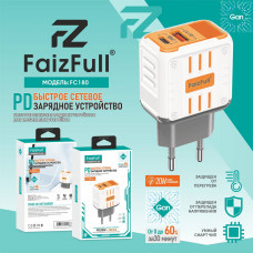 СЗУ-USB-USB-C FaizFull FC180 USB-C 45W+USB-A 18W, Gan, White