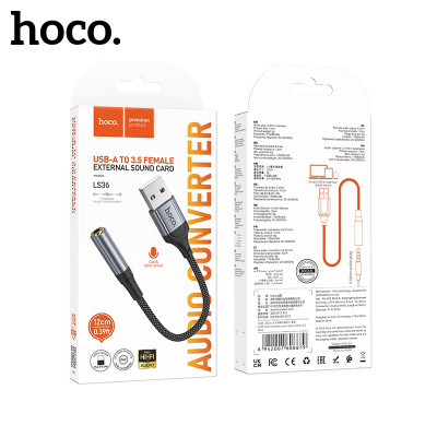 Аудио переходник AUX(AF)-USB(AM) HOCO LS36, 12 см  АКЦИЯ! кратно  5 шт!