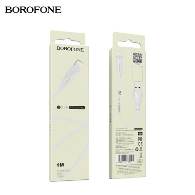 Кабель Lightning BOROFONE BX18 1м, 2,0A, ПВХ, White  АКЦИЯ! кратно  10 шт!