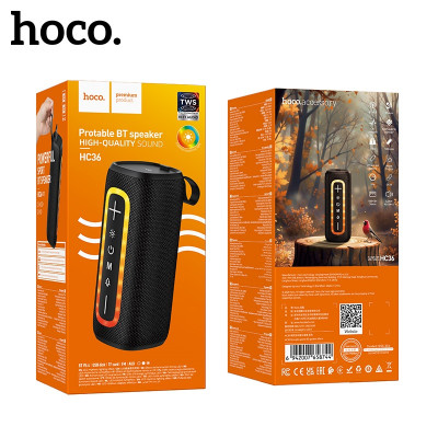 Портативная колонка Hoco HC36 Black. АКЦИЯ! кратно  3 шт! Емкость аккумулятора: 1200 мАч; Время зарядки: 2 часа. Время работы: 3 часа. Динамики: 52 мм х2; Мощность: 5 Вт х2. Поддерживает Bluetooth, FM, TF-карту, USB-флешку, AUX, TWS и другие режимы. Матер