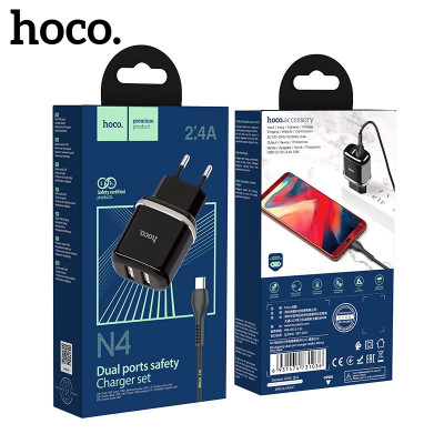 СЗУ-2USB Micro HOCO N4 1м, 2.4A, Black  АКЦИЯ! кратно  5 шт!