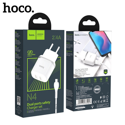 СЗУ-2USB Micro HOCO N4 1м, 2.4A, White  АКЦИЯ! кратно  5 шт!