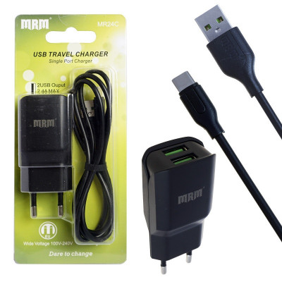 СЗУ-2USB Type-C MRM MR24C 5V 2.4A 1.2м, Black  АКЦИЯ! кратно  10 шт!