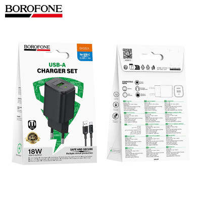 СЗУ-USB Type-C BOROFONE BAS82A 1м, QC3.0, 18W, Black  АКЦИЯ! кратно  10 шт!