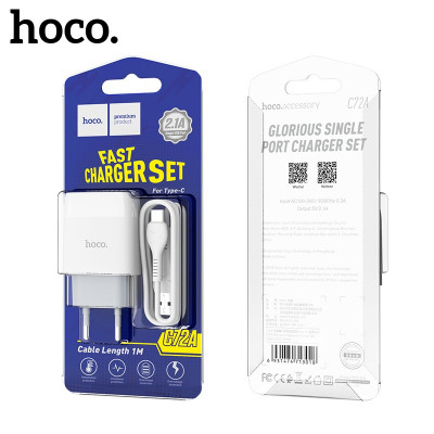 СЗУ-USB Type-C HOCO C72A 1м, 2.1A, White  АКЦИЯ! кратно  10 шт!