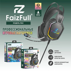 Гарнитура проводная полноразмерная FAIZFULL FB52 Black игровая Strike Pro(интерфейс USB, сопрот. 32 Ом, чувствит. 100 дБ, част.диапазон 20 Гц-20 кГц, HD микрофон всенаправленный Ф 6.0х 5 мм, чувствительность микрофона 42 дБ, RGB, кабель 1,8м, мощность 10-