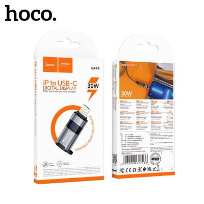 OTG переходник Type-C(AF)-Lightning(AM) Hoco UA44 USB2.0, Black (интерфейс: Штекер Type-C  гнездо Type-C, в ккомплекте кабель для быстрой зарядки Type-C 60 Вт и кабель для быстрой зарядки Type-C 100 Вт, поддерживаются зарядка мощностью 60 Вт и 100 Вт соот