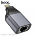 Адаптер НОСОUA35 Type-C to RJ45 Metal grey (Материал: Алюминиевый сплав + ABS, интерфейс: штекер Type-C к гнезду RJ45, поддерживает сетевые стандарты: 100/10 Мбит/с)