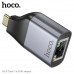 Адаптер НОСОUA35 Type-C to RJ45 Metal grey (Материал: Алюминиевый сплав + ABS, интерфейс: штекер Type-C к гнезду RJ45, поддерживает сетевые стандарты: 100/10 Мбит/с)