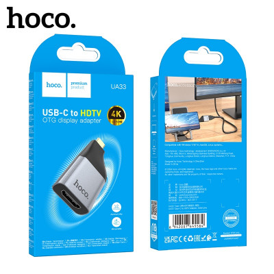 Адаптер HOCO UA33 Type-C для HDTV ( Алюминиевый сплав + ABS, Размер: 52,4х25,7х14 мм; Интерфейс: Штекер Type-C - гнездо HDTV, Разрешение: Поддерживает 4K 30 Гц)