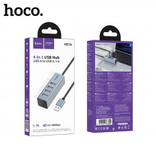 USB HUB 4 порта Hoco HB1A 4-в-1 (USB в USB 2.04) (Алюминиевый сплав + плетеная проволока, Размер: 94,6х15х7,5 мм, Интерфейс: USB-USB 2.0  4, Теоретическая скорость передачи: до 480 Мбит/с, Возможность одновременного использования 4 USB-портов)