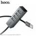 USB HUB 4 порта Hoco HB1A 4-в-1 (USB в USB 2.04) (Алюминиевый сплав + плетеная проволока, Размер: 94,6х15х7,5 мм, Интерфейс: USB-USB 2.0  4, Теоретическая скорость передачи: до 480 Мбит/с, Возможность одновременного использования 4 USB-портов)
