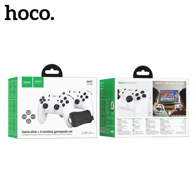 Игровой набор HOCO GA31 Collection + два беспроводных геймпада ( Размер контроллера: 160х110х60 мм, вес: 130 г; Стандартная карта памяти 64 ГБ, встроенная 20000 игр, Два контроллера и встроенная игровая коробка для игр (требуется монитор/телевизор с HDMI-