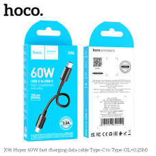Кабель USB-C/USB-C HOCO X96 0.25м, 60W, QC 3.0A, ПВХ, Black АКЦИЯ!! кратно 10 шт