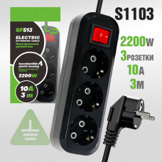 Удлинитель сетевой 3м 3роз. Live-Power LP SF513 10A С/З (с переключателем) Black