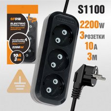 Удлинитель сетевой м 3роз. LP SF518 10A (без переключателя)  Black Корпус из негорючего пластика. 2200W