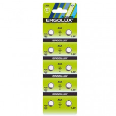 Батарейка Ergolux AG4 (LR66/LR626/177/377) BL-10  АКЦИЯ!!! Кратно 100 шт!