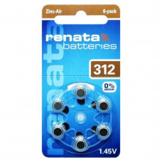 Батарейка Renata ZA312 (для слуховых аппаратов 1.4B) BL-6  АКЦИЯ!!! Кратно 60 шт!
