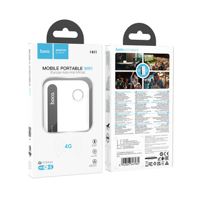 Wi-Fi роутер HOCO HI41 карманный портативный 4G   (Чип: ZTE Micro ZX297520V3T
Частота: 2,4 ГГц (WI-FI 6)Скорость передачи: загрузка 150 Мбит / с, скачивание 50 Мбит / с, Поддержка одновременного доступа нескольких устройств
SIM-карта: Micro SIM,  Емкость 