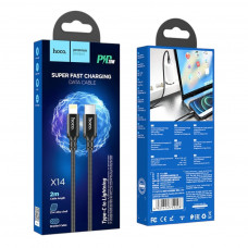 Кабель USB-C Lightning HOCO X14 Double speed 2 м, 3A, PD20W, шнуровой, Black