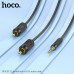 Кабель Аудио-Видео 3,5 Jack2RCA HOCO UPA28  1,5 м Black; (высокоэластичная ПВХ-оболочка, сердечник провода: эмалированная медь 3Cх10х0,1 OD3,5 мм, разъем: 3,5-оборотный двойной лотосный RCA позолоченный контакт)