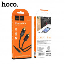 Кабель Аудио-Видео 3,5 Jack2RCA HOCO UPA28  1,5 м Black; (высокоэластичная ПВХ-оболочка, сердечник провода: эмалированная медь 3Cх10х0,1 OD3,5 мм, разъем: 3,5-оборотный двойной лотосный RCA позолоченный контакт)