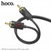 Кабель Аудио-Видео 3,5 Jack2RCA HOCO UPA28  1,5 м Black; (высокоэластичная ПВХ-оболочка, сердечник провода: эмалированная медь 3Cх10х0,1 OD3,5 мм, разъем: 3,5-оборотный двойной лотосный RCA позолоченный контакт)