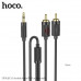 Кабель Аудио-Видео 3,5 Jack2RCA HOCO UPA28  1,5 м Black; (высокоэластичная ПВХ-оболочка, сердечник провода: эмалированная медь 3Cх10х0,1 OD3,5 мм, разъем: 3,5-оборотный двойной лотосный RCA позолоченный контакт)