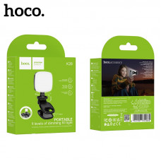 Лампа HOCO K28 Beauty mini  (Размер: 115х45х31 мм, 1-20 мм (толщина зажима), емкость аккумулятора: 200 мАч; Время работы: 2-5 часов; Время зарядки: 30 минут, освещение: 9-уровневое переключение между теплым, холодным и теплым белым светом; Цветовая темпер