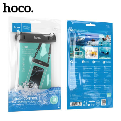 Чехол водонепроницаемый HOCO HX52  Black(Материал: ABS+PVC, размер: 222х125х21 мм; Вес: 50 г, область применения: 7,2 дюйма, пластиковая застежка со встроенным шнурком для подвешивания, водонепроницаемость IP68)