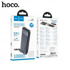 Внешний аккумулятор 10000 mAh HOCO J163 с 4 встр. кабелями Black. АКЦИЯ!!! Кратно 3 шт!