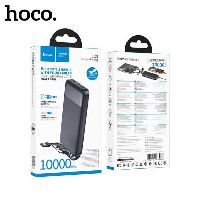 Внешний аккумулятор 10000 mAh HOCO J163 с 4 встр. кабелями Black. АКЦИЯ!!! Кратно 3 шт!