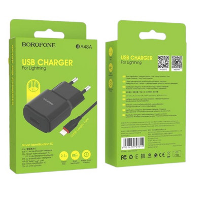 СЗУ-USB Lightning BOROFONE BA48A 1м, 2.1A, Black АКЦИЯ!!! Кратно 15 шт!