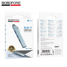 USB HUB 4 порта Hoco FH1A 4-в-1(Type-C to USB2.03+USB3.0) Metal Gray (Алюминиевый сплав, размер: 95х25х7,5 мм; Интерфейс: Type-C  USB 2.0  3 + USB 3.0, Теоретическая скорость передачи данных: 3.0 до 5 Гбит/с, 2.0 до 480 Мбит/с, Функция: Возможность одновр