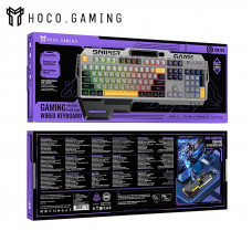 Клавиатура проводная HOCO GM702 gray Black игровая (ENG/RUS) (мембранная; размер: 465х170х35 мм; Длина кабеля: 1,4 метра; раскладка: Hengchangtong HCT-803-AP, количество клавиш: 104/клавиша/раскладка, эффект подсветки: радужная подсветка; 6 клавиш без кон