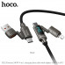 Кабель USB-A+USB-C/Lightning HOCO U152 1.2м, 4 в 1, 240W, шнуровой, Black (Цифровой дисплей, поддерживает зарядку PD3.1 мощностью 240 Вт (48 В/5 А); разъем A-C поддерживает зарядку мощностью 60 Вт (20 В/3 А); разъем C-L поддерживает быструю зарядку Apple 