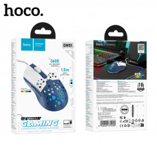 Мышь проводная игровая HOCO GM51 Sky luminous White/Blue (размер: 122х68х40 мм; длина провода: 1,5 м, производитель: Ernst; Чип: A603EP, значение DPI: 1200/1800/2400/3600 (совпадает со значением CPI), количество кнопок: 6)