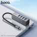 USB HUB 4 порта HOCO HB1C Silver  кабель в оплетке.  Интерфейс: Type-C  USB 3.0 (4 порта). Теоретическая скорость передачи данных: до 5 Гбит/с. Расширение до 4 портов USB с возможностью одновременного использования.