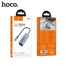 USB HUB 4 порта HOCO HB1C Silver  кабель в оплетке.  Интерфейс: Type-C  USB 3.0 (4 порта). Теоретическая скорость передачи данных: до 5 Гбит/с. Расширение до 4 портов USB с возможностью одновременного использования.