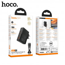 СЗУ-USB-3USB-C HOCO N85 PD100W+QC3.0, Black (Выходная мощность: USB-C1/C2/C3: 100 Вт (PD/QC/FCC/AFC); USB-A: 18 Вт (QC/FCP/AFC); C1+C2/C3/A: 65 Вт + 30 Вт / 30 Вт / 18 Вт; C1/C2+C3/A: 65 Вт / 65 Вт + 30 Вт / 18 Вт; C3+A: 5 В / 3 А; C1/C2+(C3+A): 65 Вт + 1