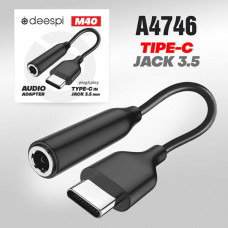 Аудио переходник Type-C(AM)-Jack3,5(AF) Deespi M40 Black АКЦИЯ!!! КРАТНО 20 шт!!!