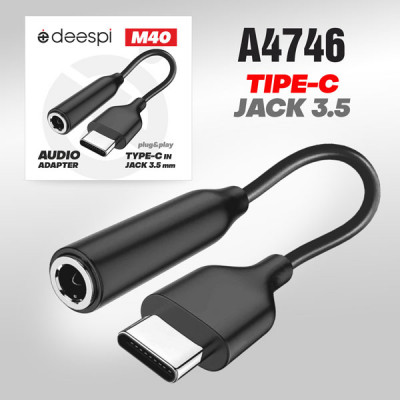 Аудио переходник Type-C(AM)-Jack3,5(AF) Deespi M40 Black АКЦИЯ!!! КРАТНО 20 шт!!!