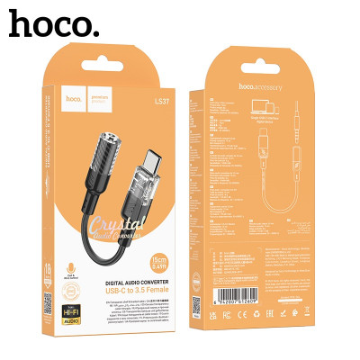 Аудио переходник Type-C(AM)-Jack3,5(AF) HOCO LS37 15см, Black АКЦИЯ!!! КРАТНО 3 шт!!!
